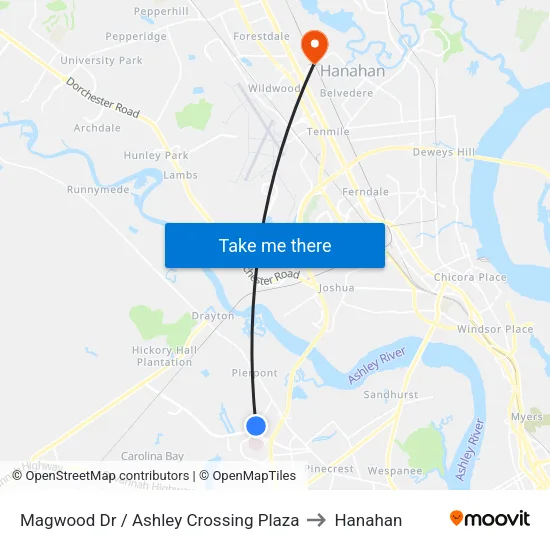 Magwood Dr / Ashley Crossing Plaza to Hanahan map