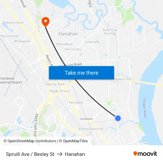 Spruill Ave / Bexley St to Hanahan map