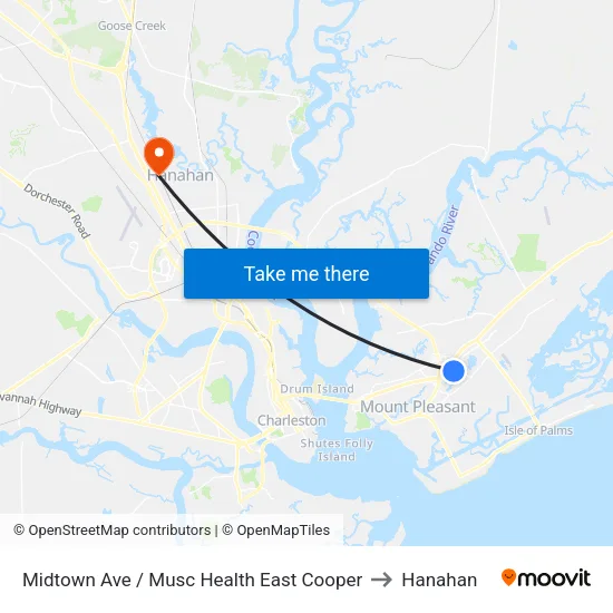 Midtown Ave / Musc Health East Cooper to Hanahan map