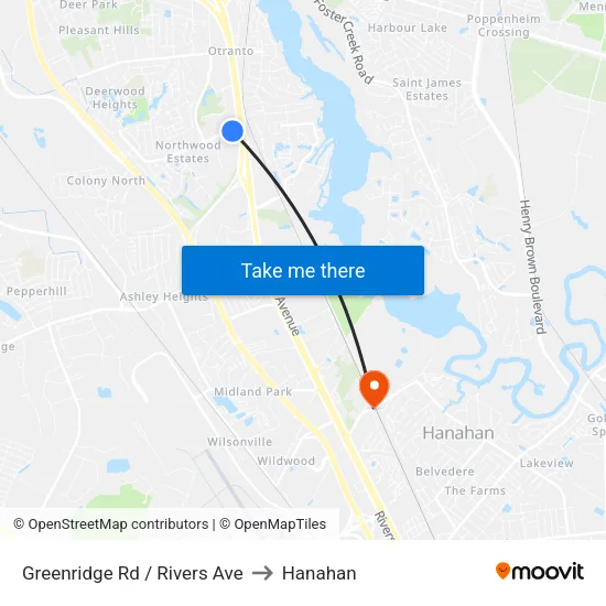 Greenridge Rd / Rivers Ave to Hanahan map