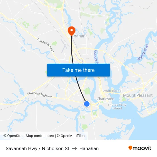 Savannah Hwy / Nicholson St to Hanahan map