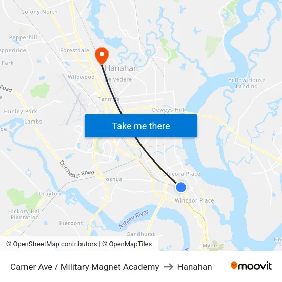 Carner Ave / Military Magnet Academy to Hanahan map