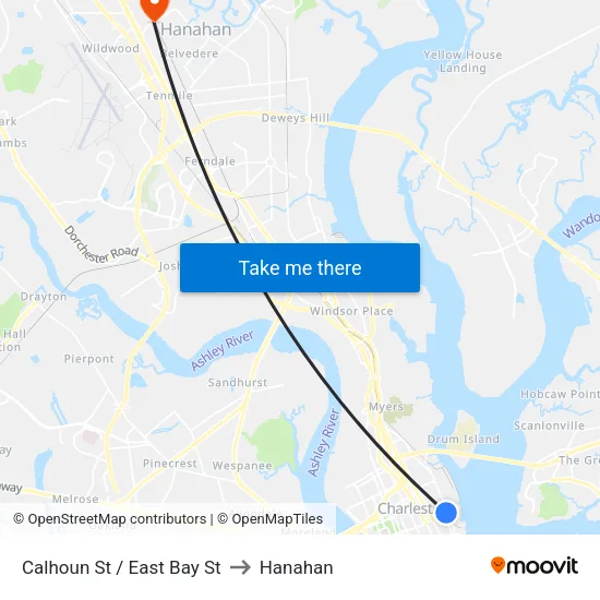 Calhoun St / East Bay St to Hanahan map