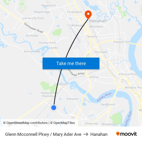 Glenn Mcconnell Pkwy / Mary Ader Ave to Hanahan map