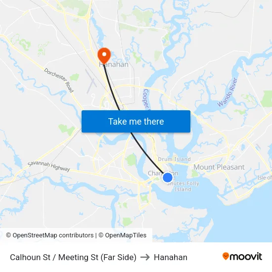 Calhoun St / Meeting St (Far Side) to Hanahan map