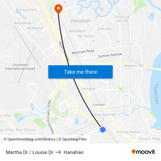 Martha Dr / Louise Dr to Hanahan map