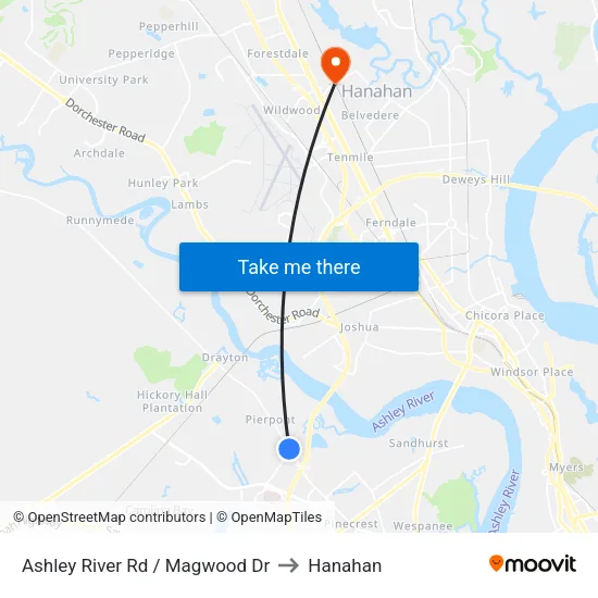 Ashley River Rd / Magwood Dr to Hanahan map