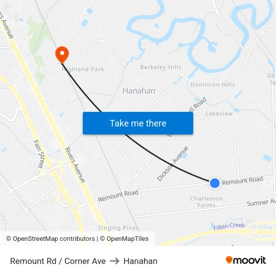 Remount Rd / Corner Ave to Hanahan map