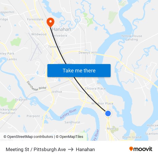 Meeting St / Pittsburgh Ave to Hanahan map