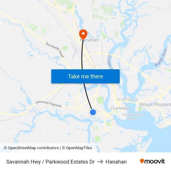 Savannah Hwy / Parkwood Estates Dr to Hanahan map