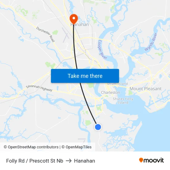 Folly Rd / Prescott St Nb to Hanahan map