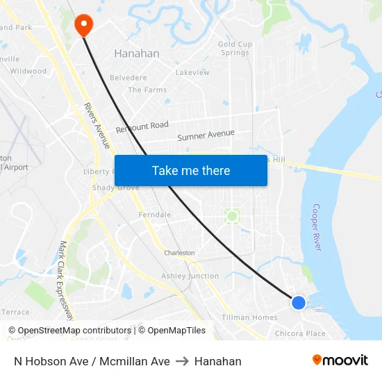 N Hobson Ave / Mcmillan Ave to Hanahan map