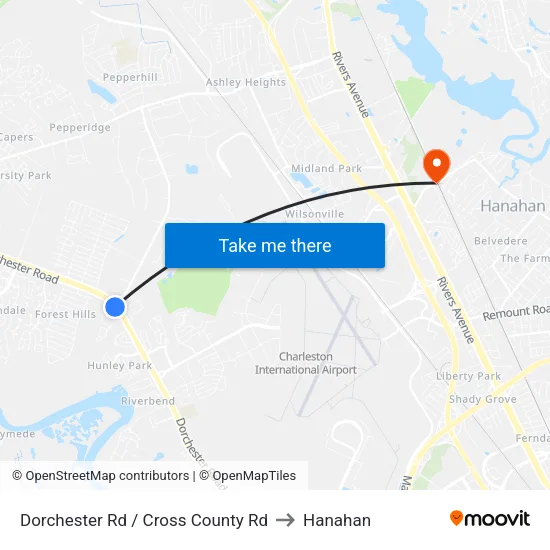 Dorchester Rd / Cross County Rd to Hanahan map