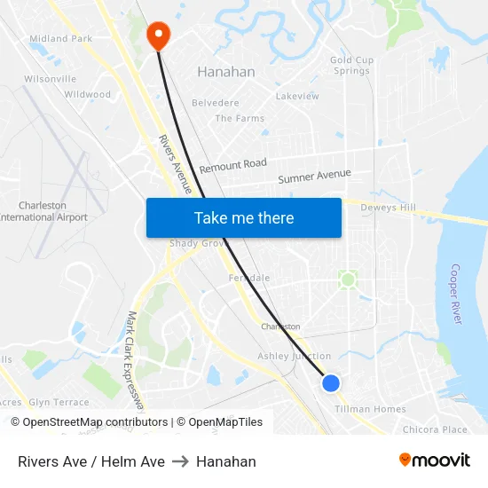 Rivers Ave / Helm Ave to Hanahan map