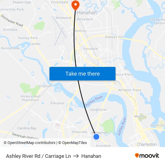 Ashley River Rd / Carriage Ln to Hanahan map