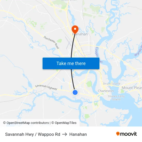 Savannah Hwy / Wappoo Rd to Hanahan map