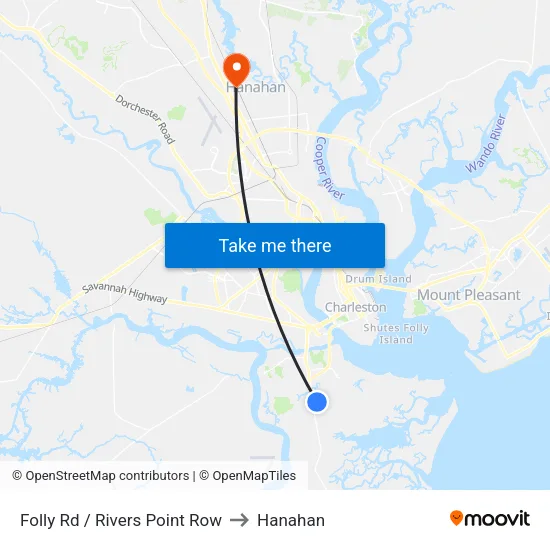 Folly Rd / Rivers Point Row to Hanahan map