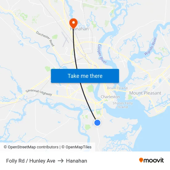 Folly Rd / Hunley Ave to Hanahan map