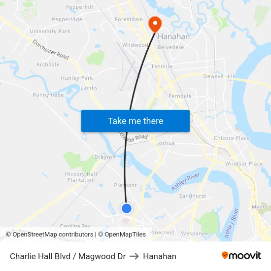 Charlie Hall Blvd / Magwood Dr to Hanahan map