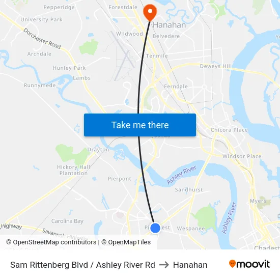Sam Rittenberg Blvd / Ashley River Rd to Hanahan map