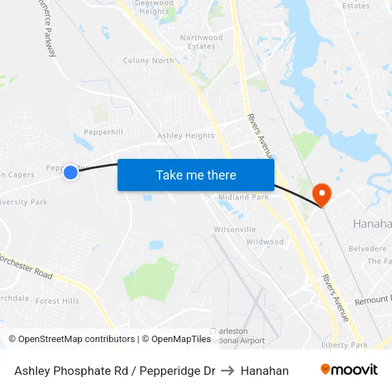 Ashley Phosphate Rd / Pepperidge Dr to Hanahan map