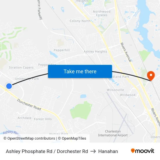 Ashley Phosphate Rd / Dorchester Rd to Hanahan map