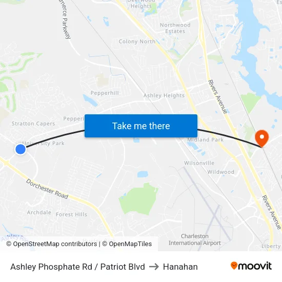 Ashley Phosphate Rd / Patriot Blvd to Hanahan map