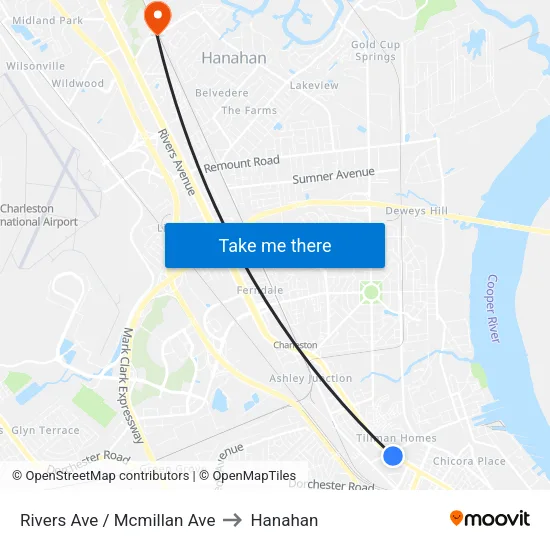 Rivers Ave / Mcmillan Ave to Hanahan map