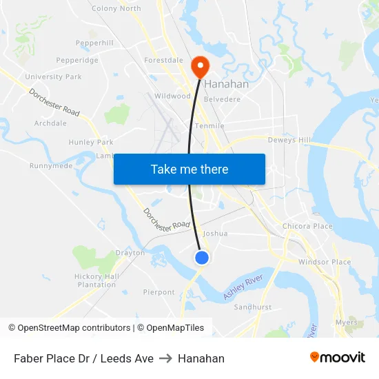 Faber Place Dr / Leeds Ave to Hanahan map