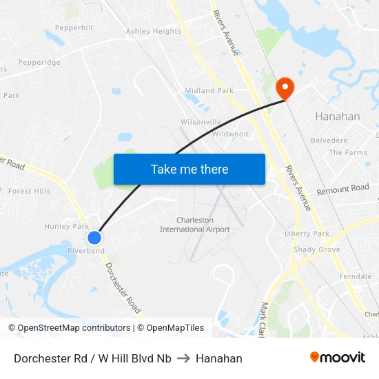 Dorchester Rd / W Hill Blvd Nb to Hanahan map