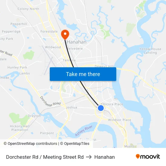 Dorchester Rd / Meeting Street Rd to Hanahan map