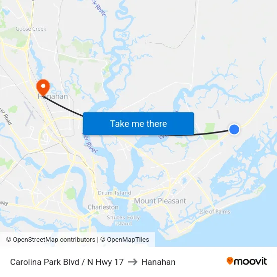 Carolina Park Blvd / N Hwy 17 to Hanahan map