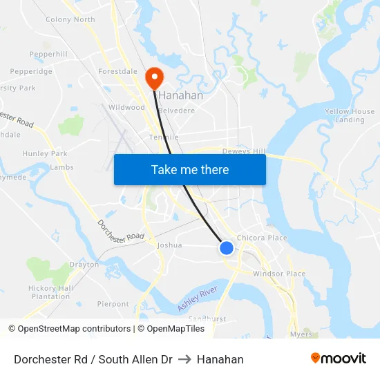 Dorchester Rd / South Allen Dr to Hanahan map