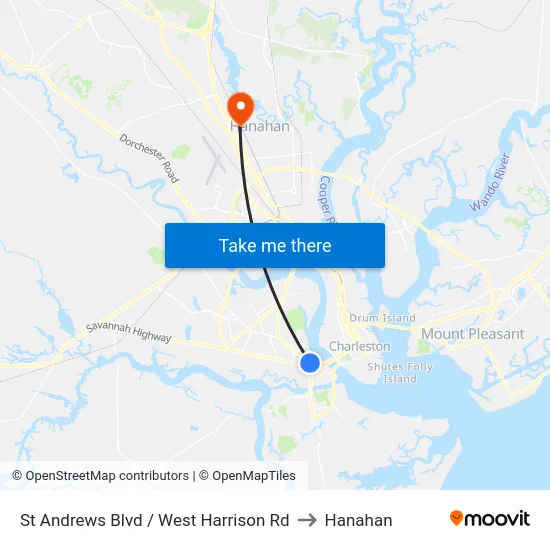 St Andrews Blvd / West Harrison Rd to Hanahan map