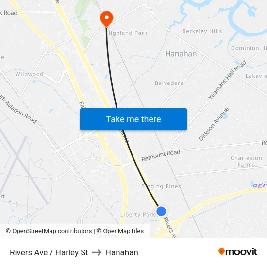 Rivers Ave / Harley St to Hanahan map