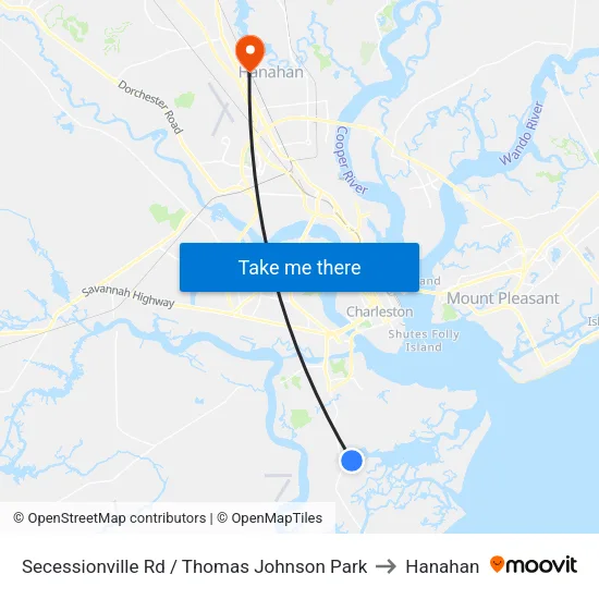 Secessionville Rd / Thomas Johnson Park to Hanahan map