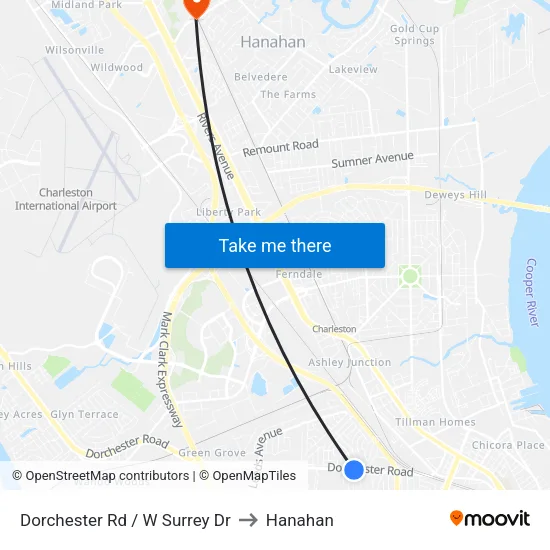 Dorchester Rd / W Surrey Dr to Hanahan map