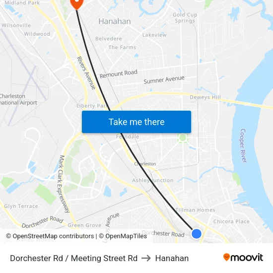 Dorchester Rd / Meeting Street Rd to Hanahan map