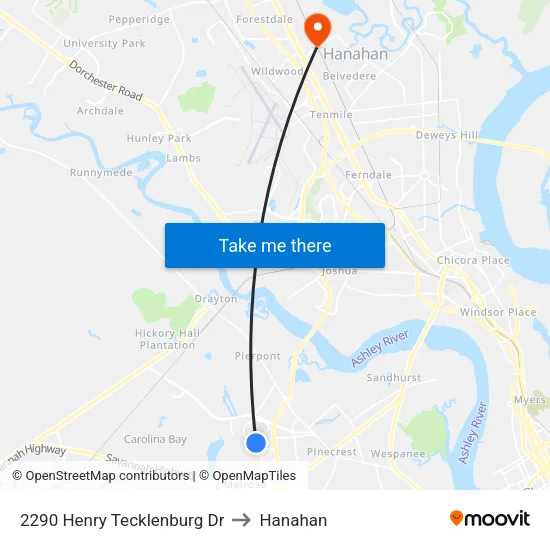 2290 Henry Tecklenburg Dr to Hanahan map