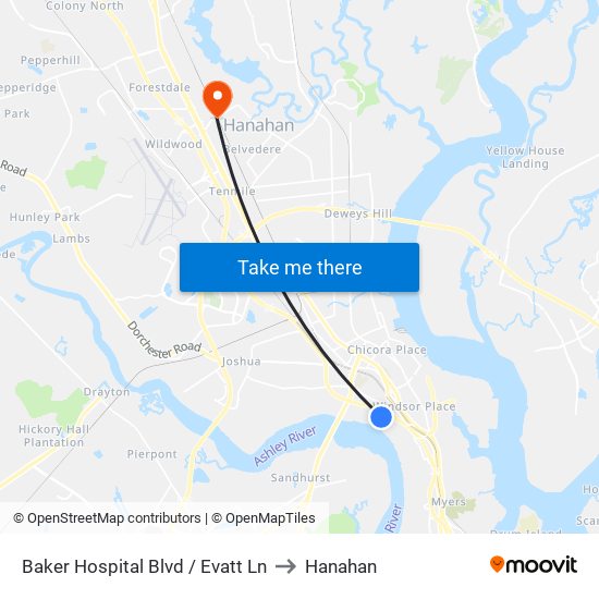 Baker Hospital Blvd / Evatt Ln to Hanahan map