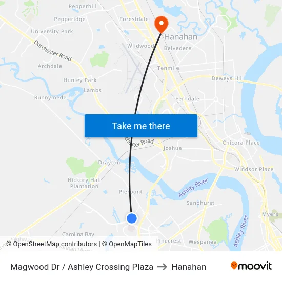 Magwood Dr / Ashley Crossing Plaza to Hanahan map
