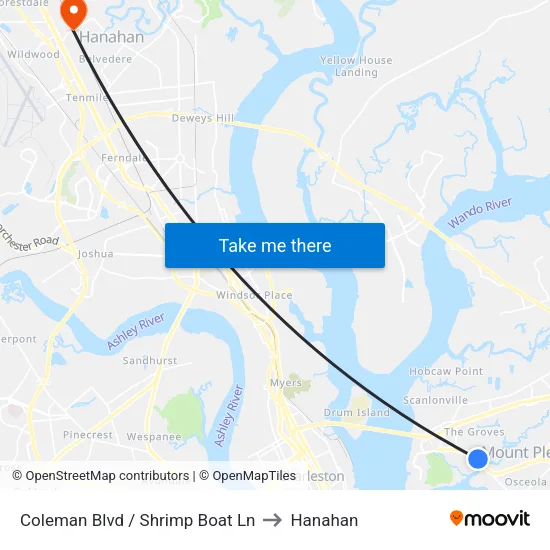 Coleman Blvd / Shrimp Boat Ln to Hanahan map