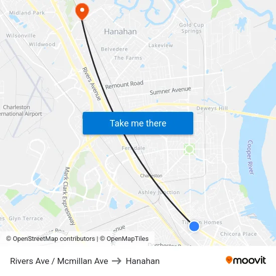 Rivers Ave / Mcmillan Ave to Hanahan map