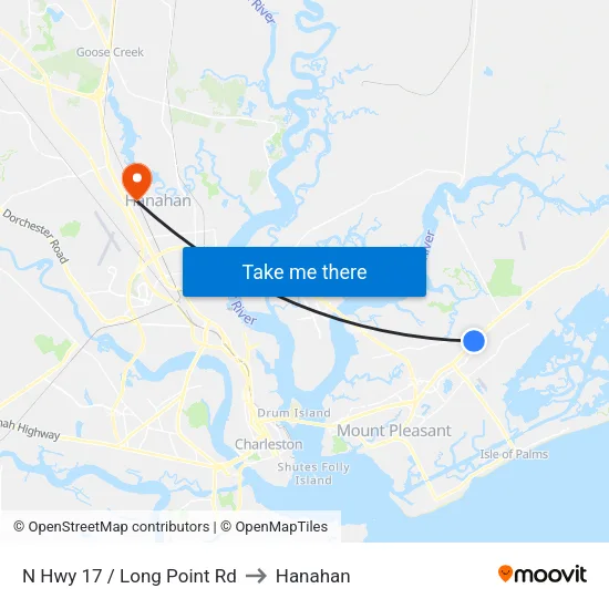 N Hwy 17 / Long Point Rd to Hanahan map