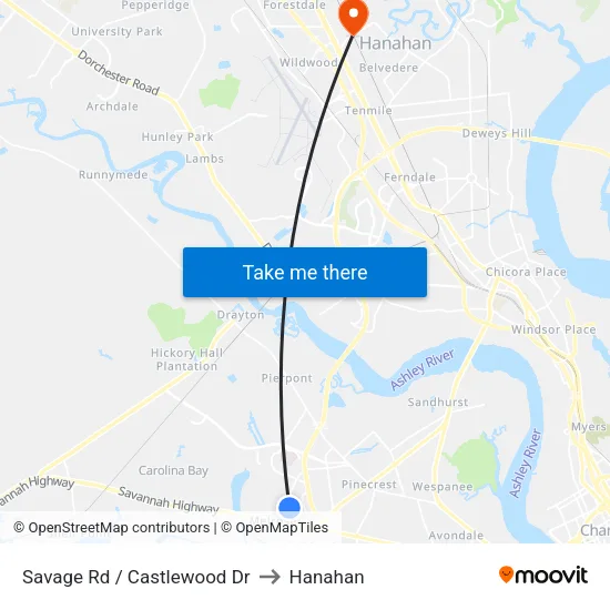 Savage Rd / Castlewood Dr to Hanahan map