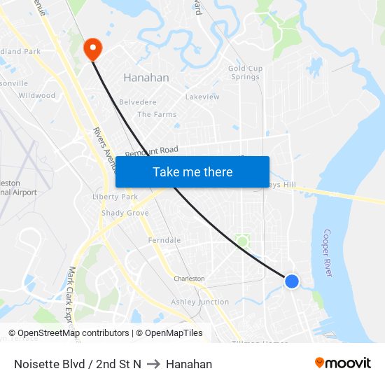 Noisette Blvd / 2nd St N to Hanahan map