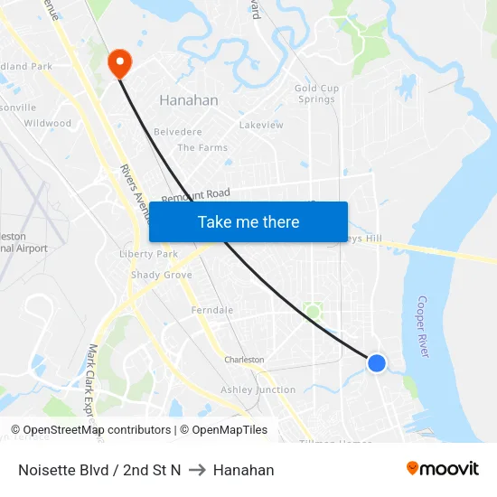 Noisette Blvd / 2nd St N to Hanahan map