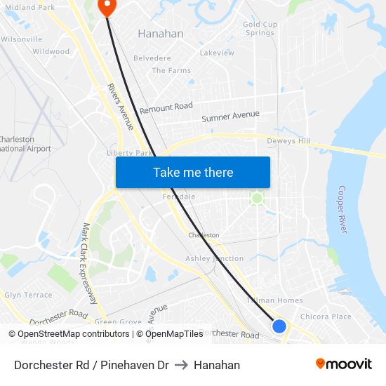 Dorchester Rd / Pinehaven Dr to Hanahan map