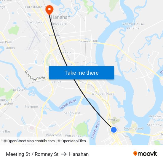 Meeting St / Romney St to Hanahan map