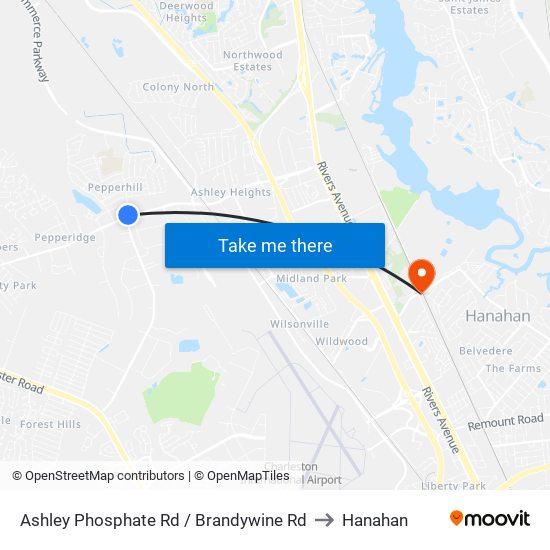 Ashley Phosphate Rd / Brandywine Rd to Hanahan map